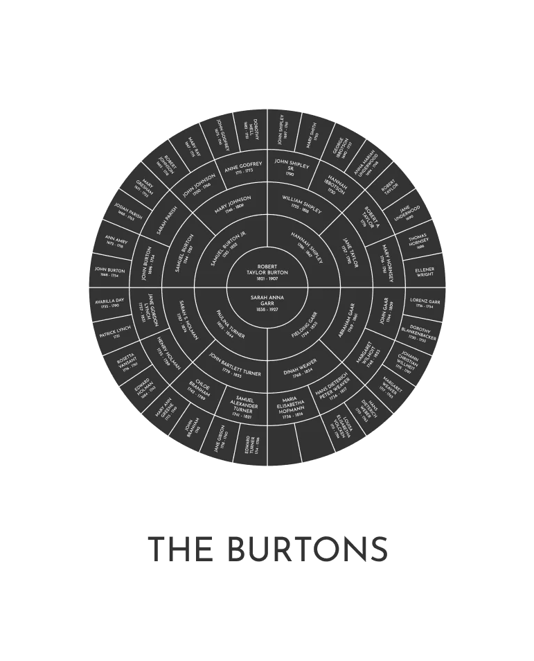 Black circular ancestor chart used to compare matte colors